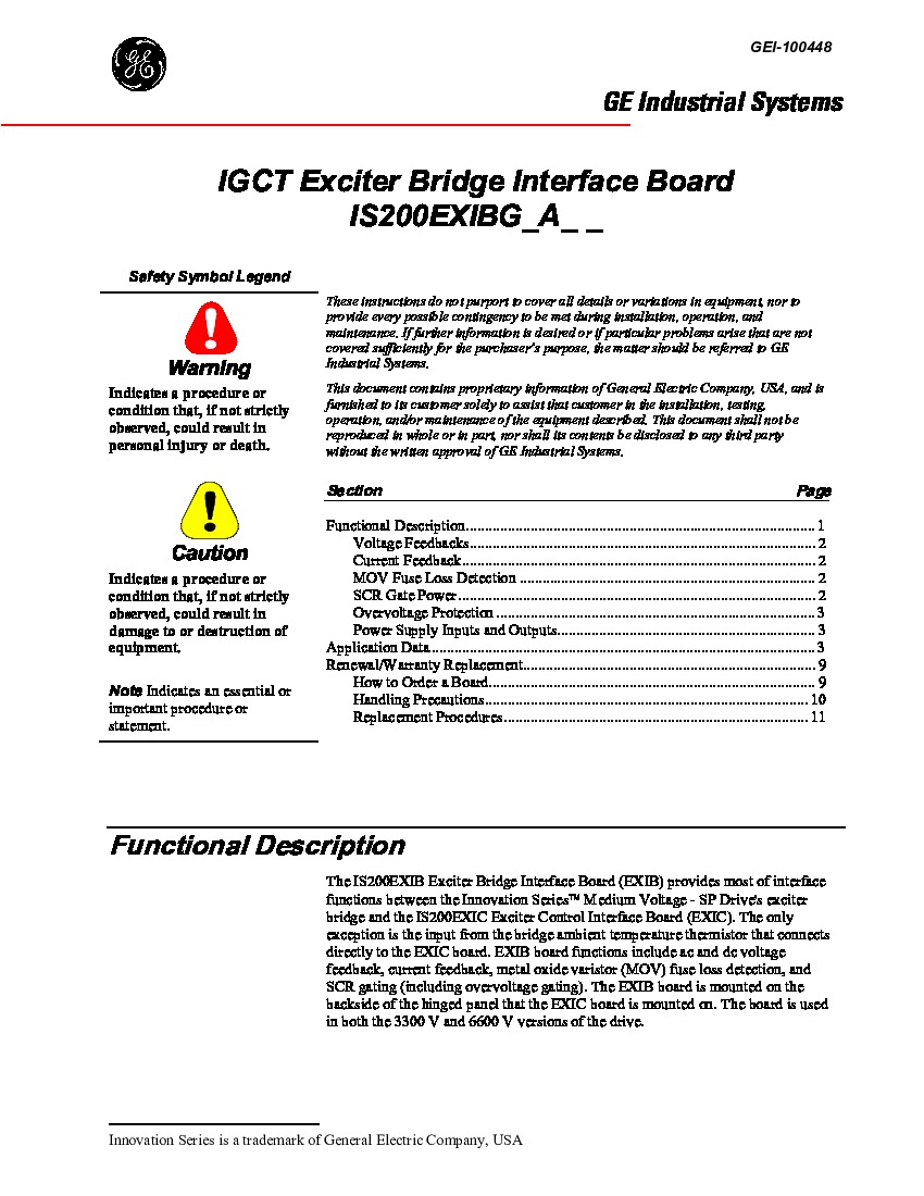 First Page Image of IS200EXIBG1A IGCT Exciter Bridge Interface Board GEI-100448.pdf